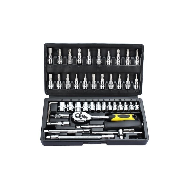 foto del prodotto alovez - set di chiavi a cricchetto e a bussola, 46 pezzi, kit di attrezzi per la riparazione dell'auto, scatola nera