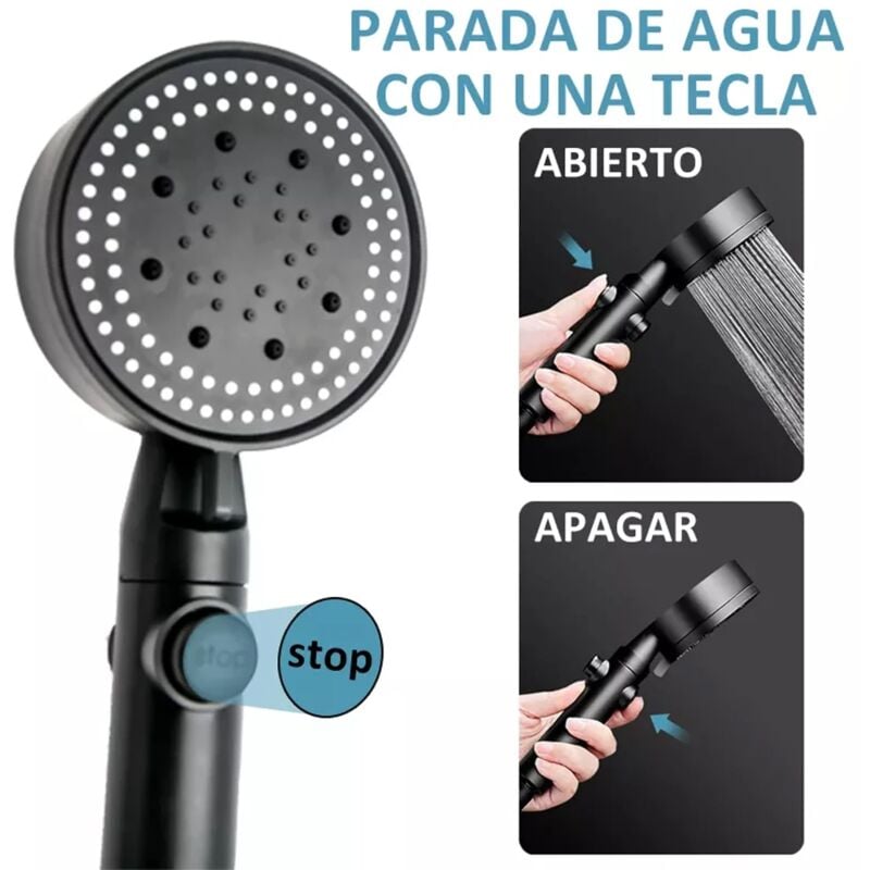 foto del prodotto alovez soffione doccia a risparmio idrico nero, 5 modalit di regolazione, alta pressione, arresto acqua con un tocco, doccia massaggiante per bagno