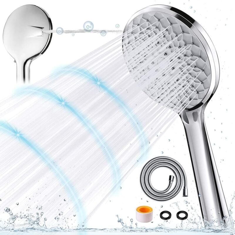 foto del prodotto alovez soffione doccia con tubo flessibile, soffione doccia a risparmio idrico, 6 tipi di getti d acqua per il bagno, lavaggio e pulizia di vasche,