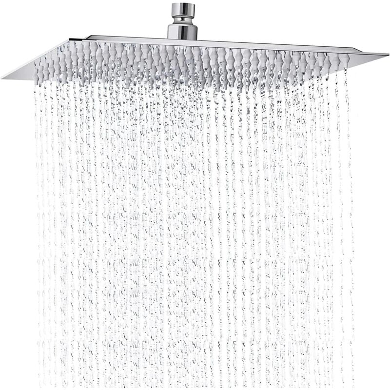 foto del prodotto alovez soffione doccia fisso quadrato da 20 cm, in acciaio inox, con superficie a specchio, girevole a 180 , potente getto ad alta pressione,