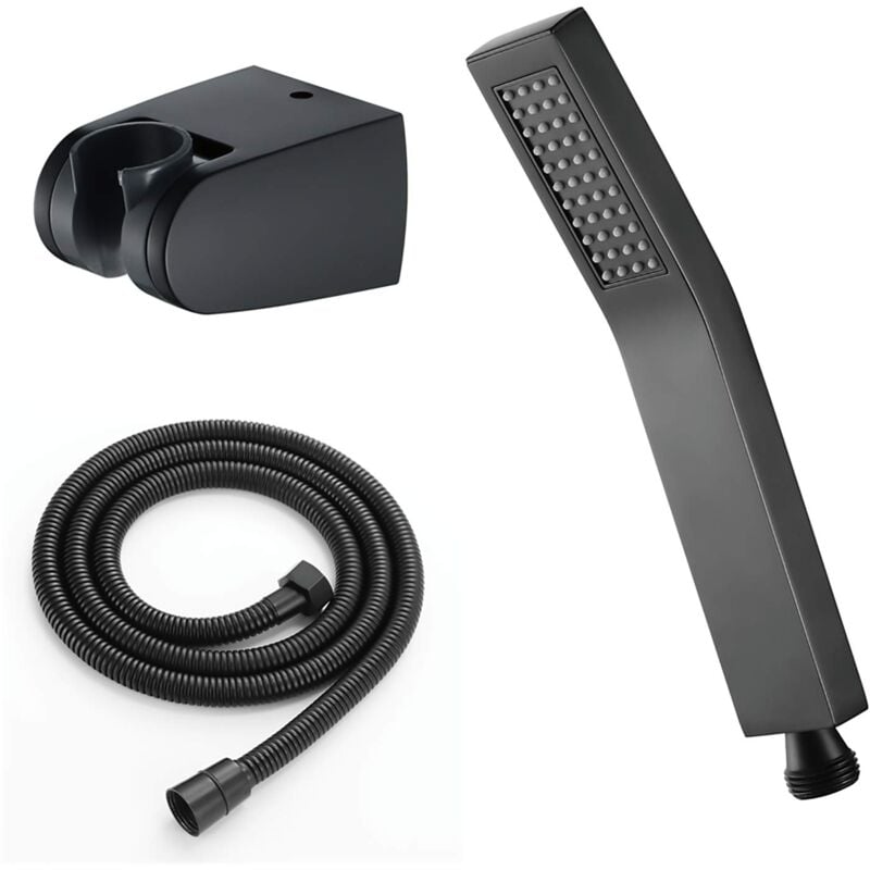 foto del prodotto alovez - soffione doccia in ottone, doccetta con flessibile, doccetta, monofunzione, anticalcare con uscita acqua in silicone, nero