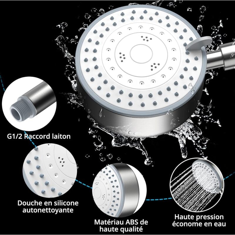 foto del prodotto alovez soffione doccia, soffione doccia a risparmio idrico con tubo flessibile da 2 m, soffione doccia per bagno ad alta pressione in acciaio