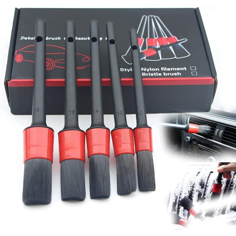 foto del prodotto alovez spazzola per dettagli, set di 5 spazzole per dettagli auto, set di spazzole per la pulizia, spazzola per la pulizia di cerchi, cruscotto,