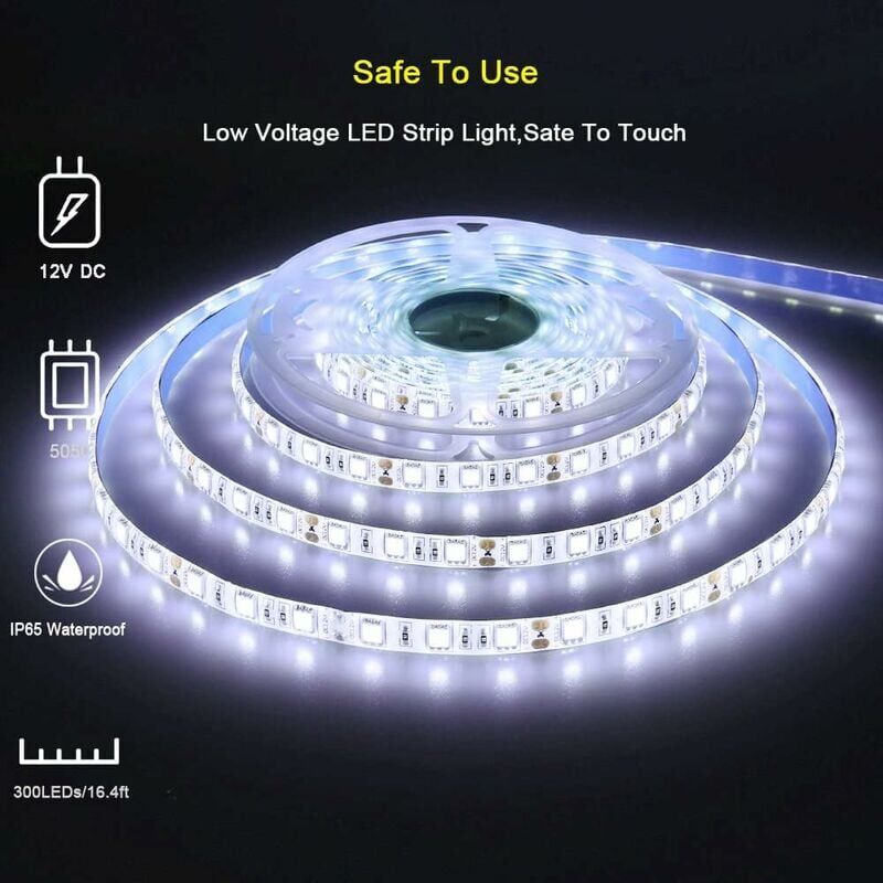 foto del prodotto alovez striscia led 12v, bianco freddo 6500k, 10 metri, flessibile, 600 led, 5050 smd, ip65, impermeabile