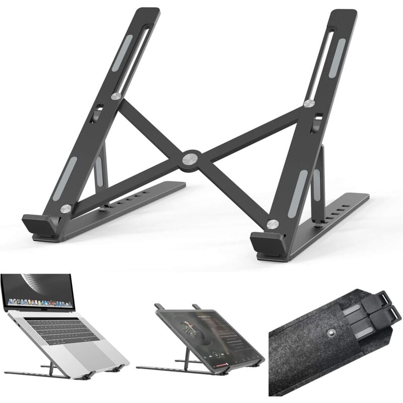foto del prodotto alovez supporto per laptop, supporto per laptop ventilato in alluminio regolabile a 6 angolazioni, supporto ergonomico pieghevole per laptop, nero