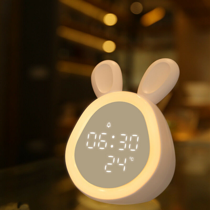 foto del prodotto alovez sveglia a forma di coniglietto per bambini, sveglia, luce notturna, orologio per l addestramento al sonno, regalo di compleanno
