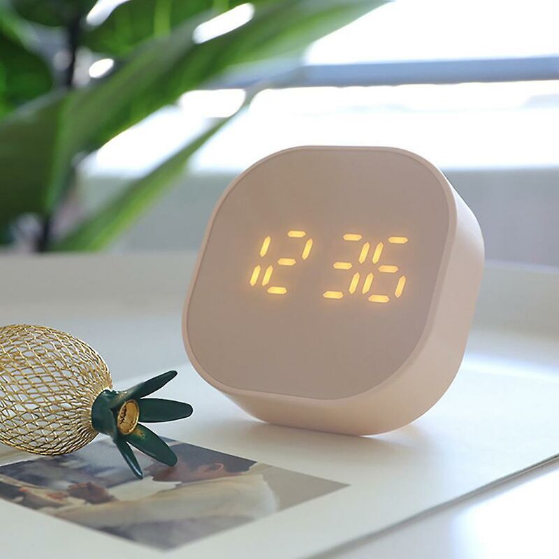 foto del prodotto alovez sveglia luminosa quadrata piccola, sveglia digitale multifunzione a led, rosa