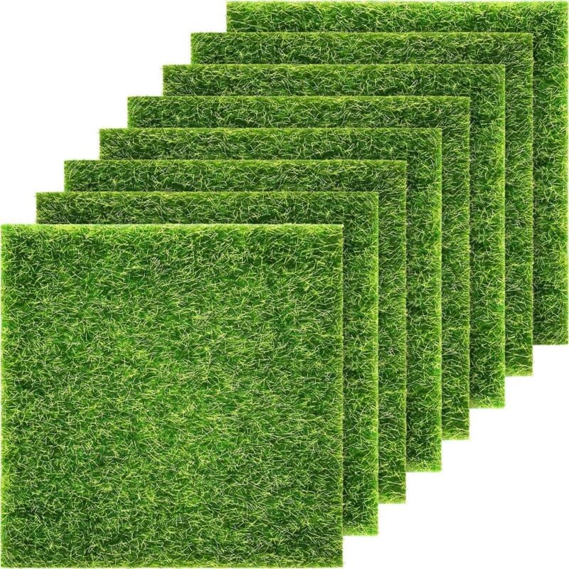 foto del prodotto alovez tappeto da prato, erba artificiale, erba artificiale naturale delle fate, per ornamento in miniatura, giardino 15 x 15 cm confezione da 8 