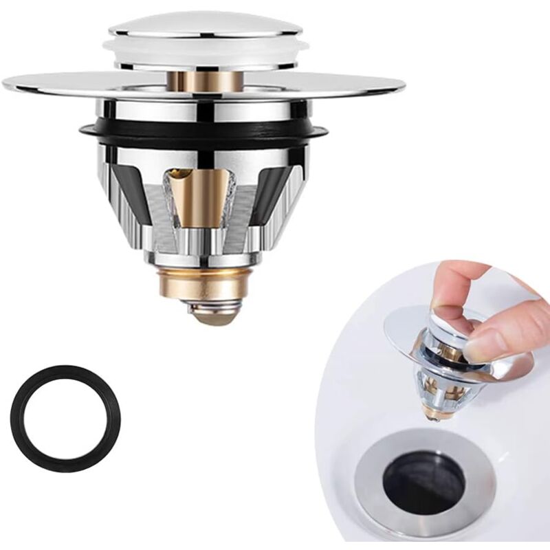 foto del prodotto alovez tappo per lavandino pop up, filtro universale anti blocco, tappo per lavandino, tappo e sportello per vasca in acciaio inox, tappo per vasca