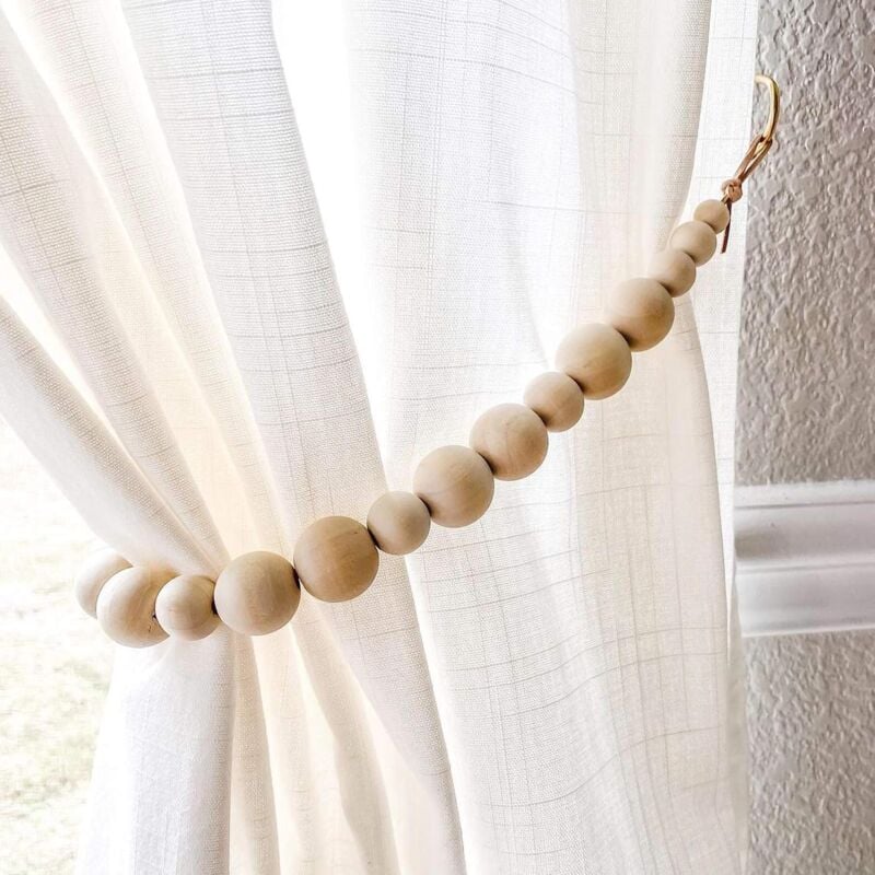 foto del prodotto alovez tenda a 2 pezzi con retro in pizzo, pizzo drappeggiato in legno naturale, passamaneria per finestra, ghirlanda in stile rustico, accessorio