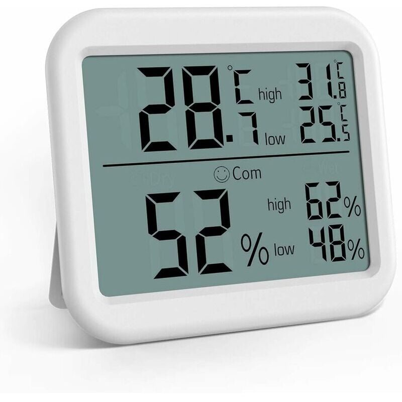 foto del prodotto alovez termometro interno, termometro igrometro digitale, grande schermo, indicatore di comfort, registrazioni max min, stazione meteorologica per
