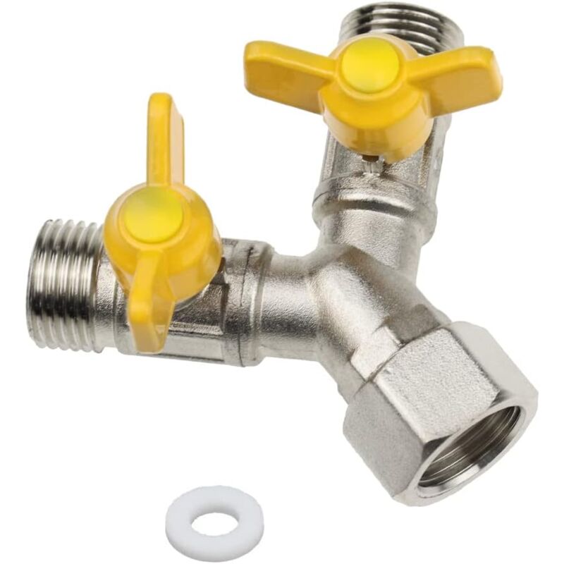 foto del prodotto alovez - valvola y-on off in ottone da 1 2' - deviatore a valvola y a 3 vie con valvola a globo