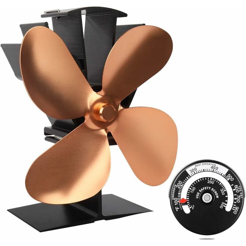 foto del prodotto alovez ventola per stufa silenziosa a 4 pale alimentata a calore per stufa a legna ceppi camino ecologica, oro