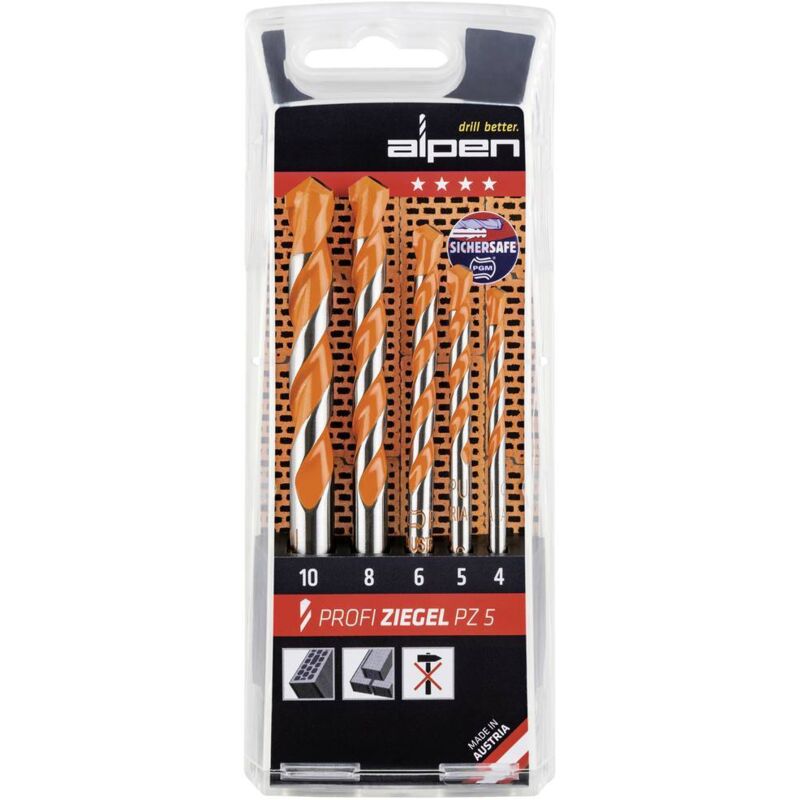 foto del prodotto alpen 200705100 kit punte mattoni e laterizi 5 parti 4 mm, 5 mm, 6 mm, 8 mm, 10 mm alberino cilindrico 1 kit