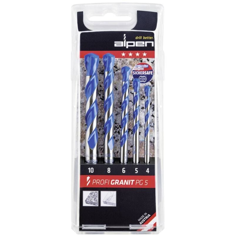 foto del prodotto alpen 25700005100 kit punte granito 5 parti 4 mm, 5 mm, 6 mm, 8 mm, 10 mm alberino cilindrico 1 kit