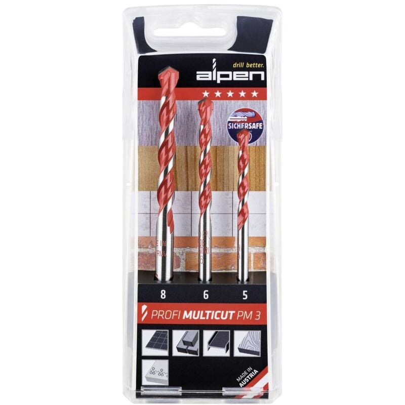 foto del prodotto alpen multicut 100703100 acciaio kit punte multiuso 3 parti 5 mm, 6 mm, 8 mm alberino cilindrico 1 kit