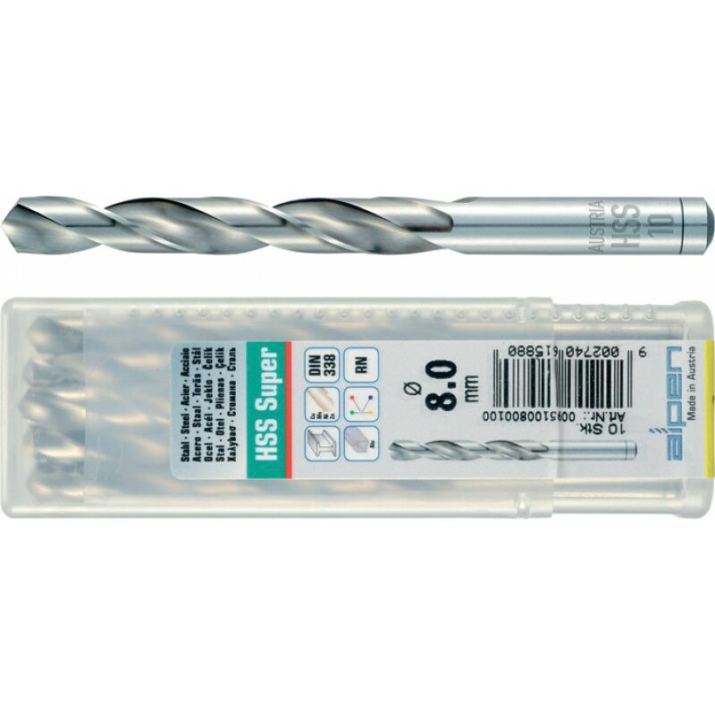 foto del prodotto alpen punta trapano per metallo hss rettificata 1 mm l. 34 mm conf.10 pz