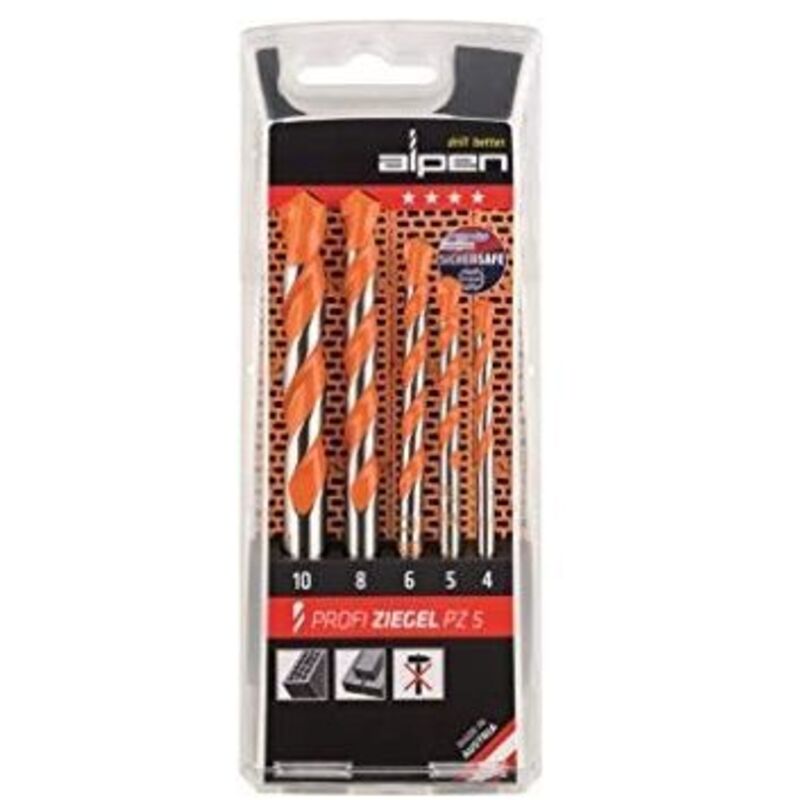 foto del prodotto alpen punte per trapano profi brick 5 pezzi 4-5-6-8- 10