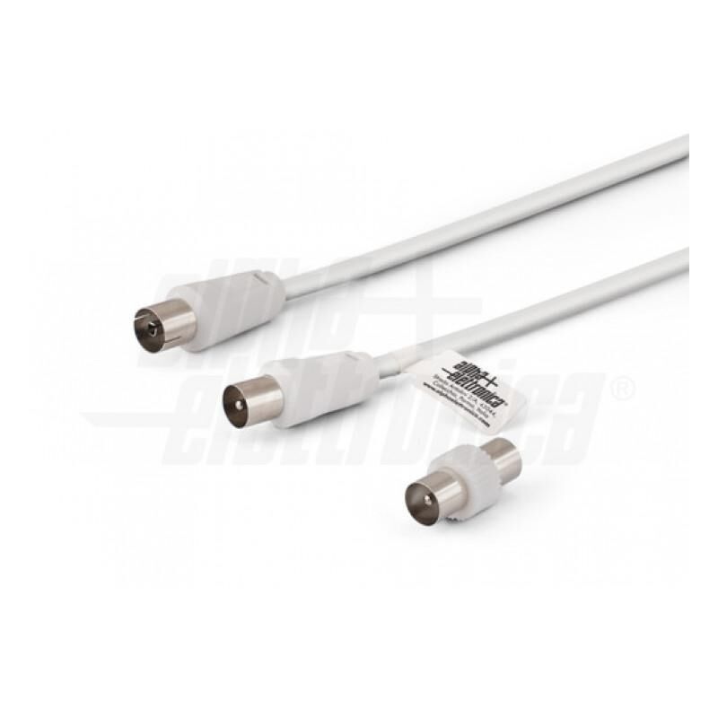 foto del prodotto alpha elettronica - cavo da spina tv a presa tv coax d 9,5mm con adattatore m/m bianco 2m 87-012w/02b