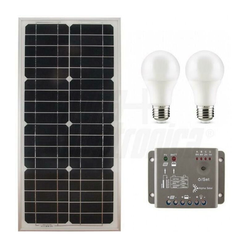 foto del prodotto alpha elettronica kit fotovoltaico 27w 12v con regolatore e lampade led batteria non inclusa kit27 sb
