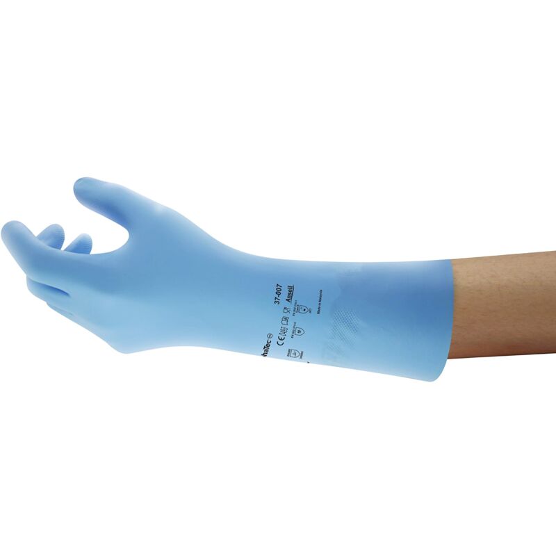 foto del prodotto alphatec 37-007 guanti da lavoro in nitrile, protezione contro le sostanze chimiche, protezione meccanica, industriali dpi, guanti riutilizzabili, blu, taglia xs (1 paio) - ansell