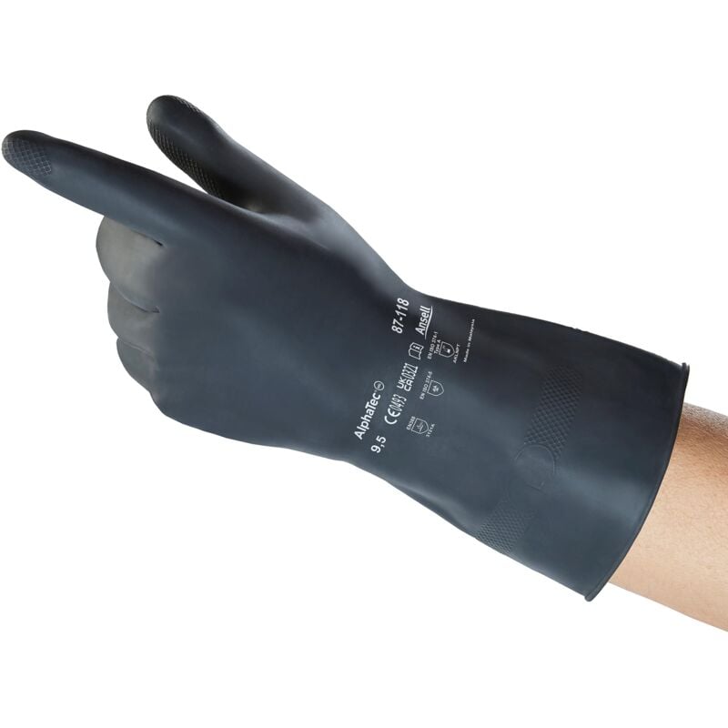foto del prodotto alphatec 87 118 guanti di protezione chimica in lattice, elevata resistenza alle sostanze chimiche, impermeabili e riutilizzabili, floccatura in