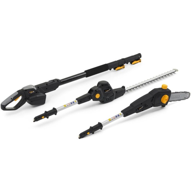 foto del prodotto alpina am 20 li kit multi tool a filo tagliasiepi e potatore 2 in 1 da 20 v, portata 4 m, lama per siepi bilaterale da 45 cm e testa per