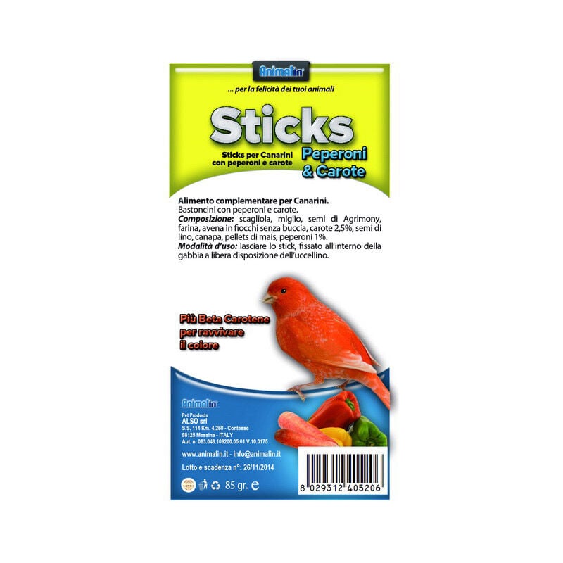 foto del prodotto also sticks canarini peperoni e carote 85gr
