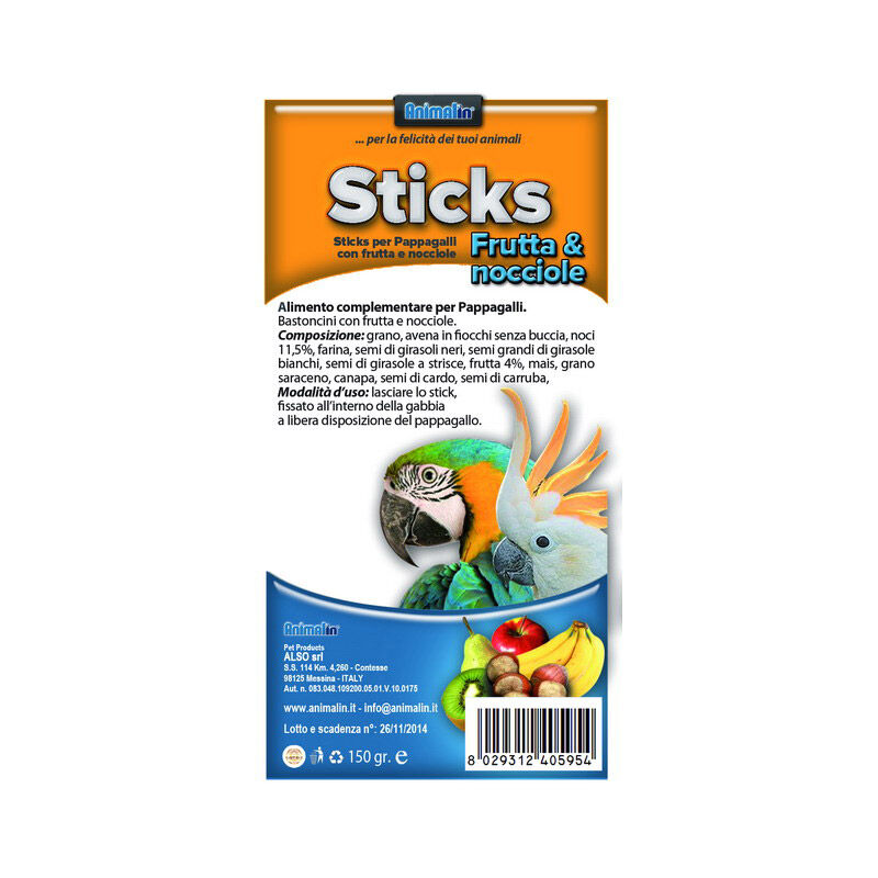 foto del prodotto also sticks pappagalli frutta e nocciole 150gr