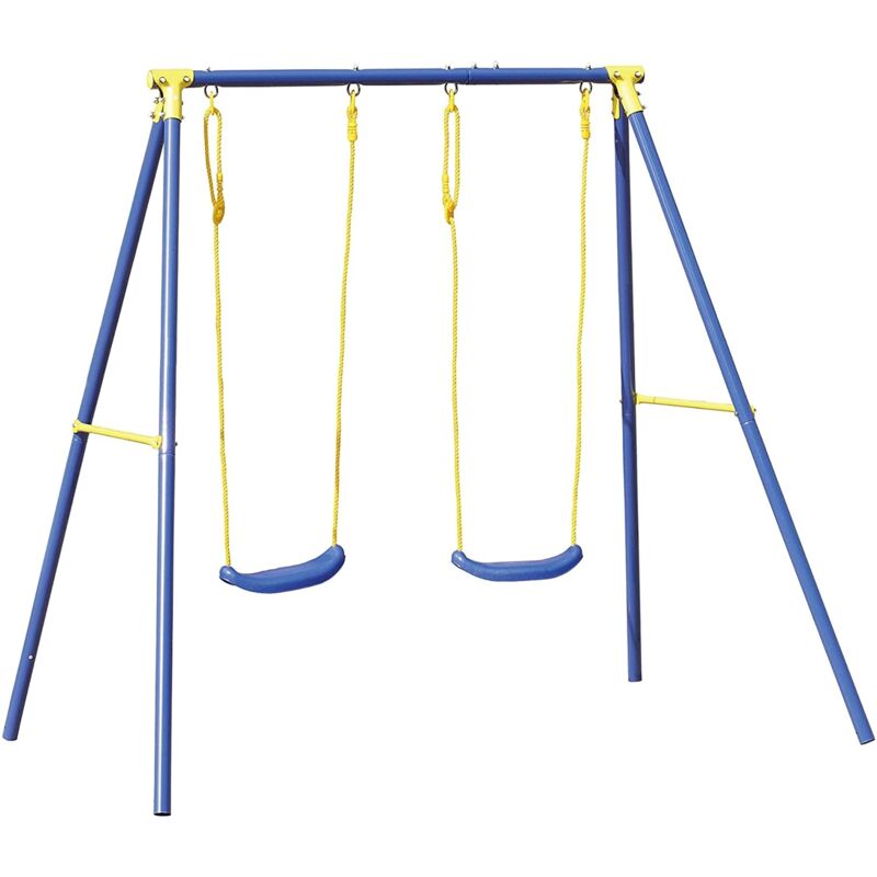 foto del prodotto altalena da giardino doppia in acciaio gioco da giardino per bambini altalena a due posti per esterni