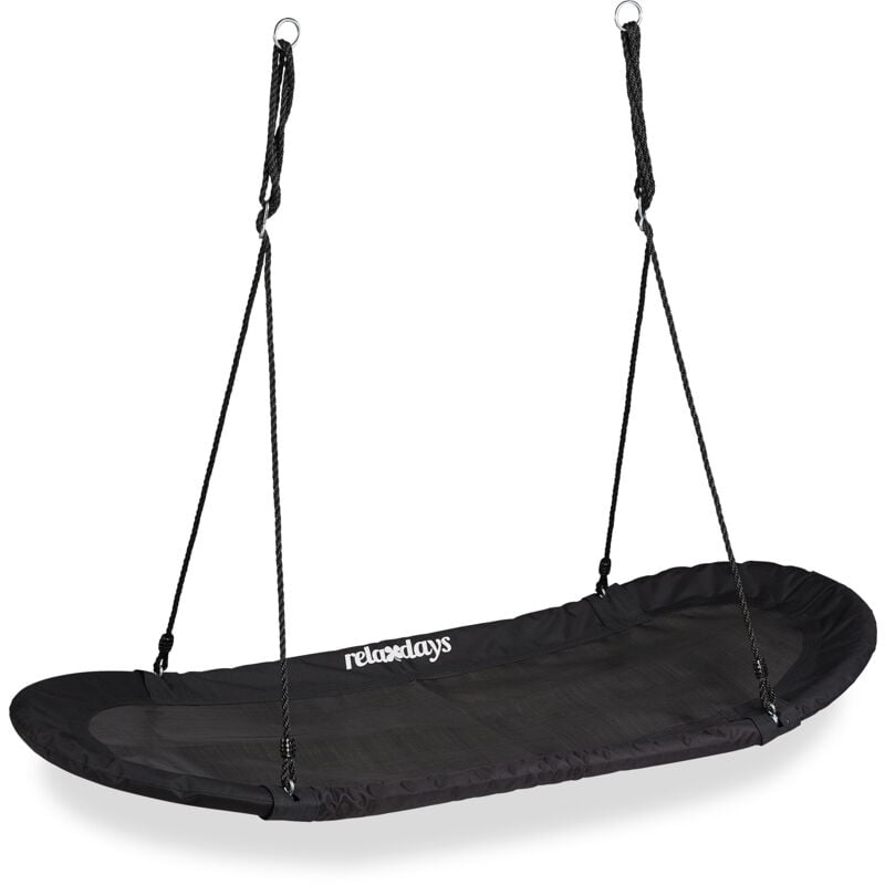 foto del prodotto altalena grande xxl, amaca per bambini adulti, 100 kg, sedia sospesa ovale a nido, 141,5 x 43,5 cm, nero relaxdays