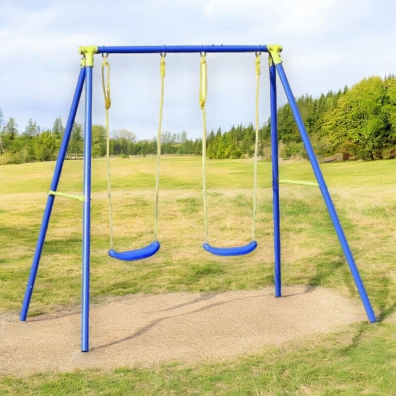 foto del prodotto altalena in acciaio da giardino con due posti per bambini 3 12 anni 209x142xh182 cm
