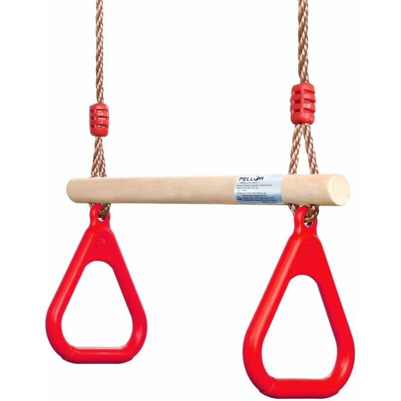 foto del prodotto altalena in legno trapezio con anelli da ginnastica parco giochi per bambini scivolo set da interno ed esterno giardino 