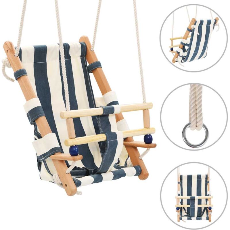 foto del prodotto altalena per bambini con cintura di sicurezza cotone legno blu vidaxl