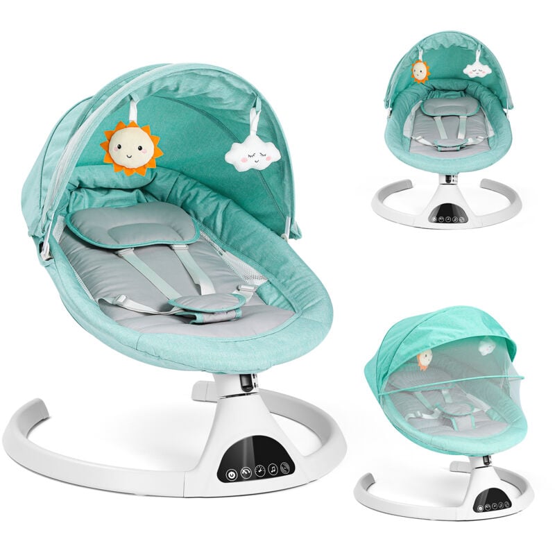 foto del prodotto altalena per bambini, sdraietta elettrica a 5 velocit , con telecomando, display a led, musica bluetooth, usb, verde