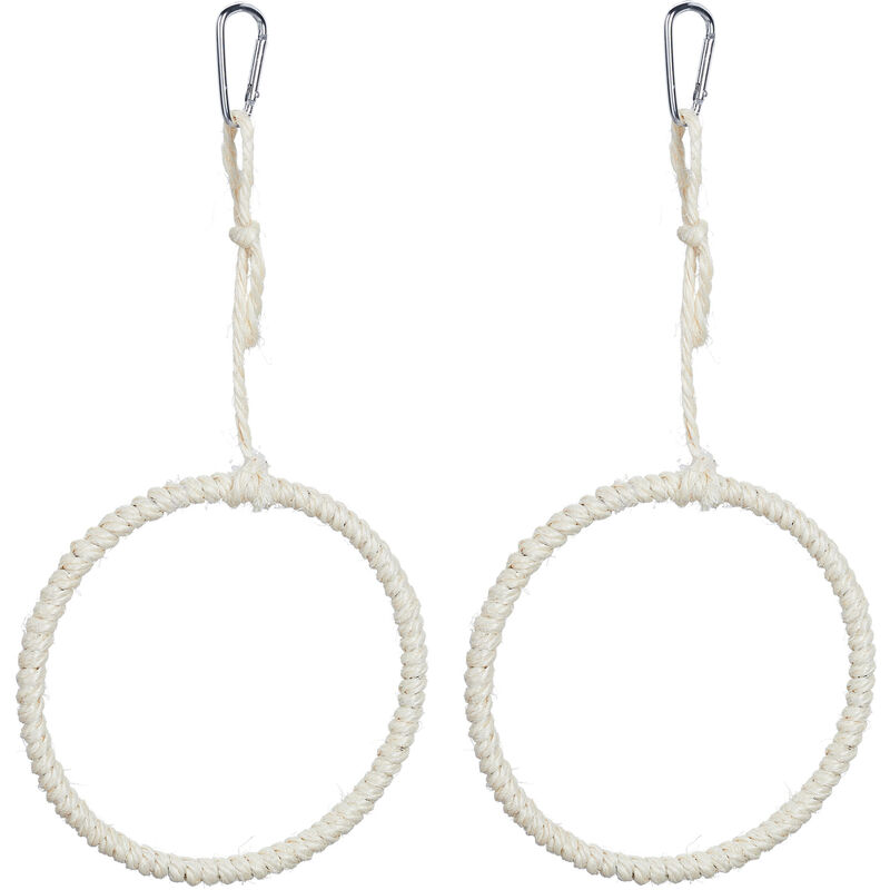 foto del prodotto altalena per uccelli, set da 2 giochi per pappagalli, trespolo rotondo per gabbie, 15 cm, con gancio, naturale relaxdays