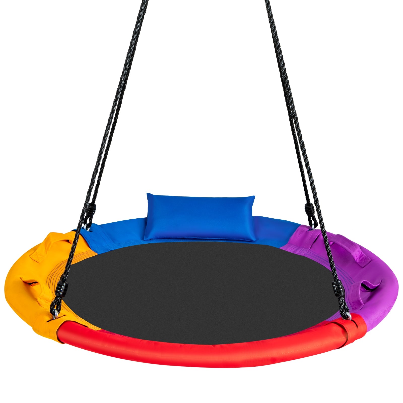 foto del prodotto altalena rotonda a nido d'uccello diametro 100 cm per bambini con cuscino e maniglia regolabile in altezza 100-180 cm portata max 150 kg 20 0005561