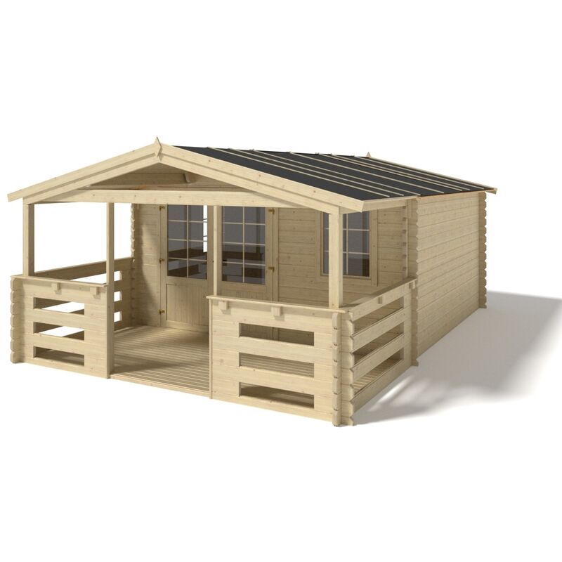 foto del prodotto altanka casetta da giardino in legno con veranda e tettoia 24m2 4x4m 40mm colore naturale dom371 dom617 dom545 pod04