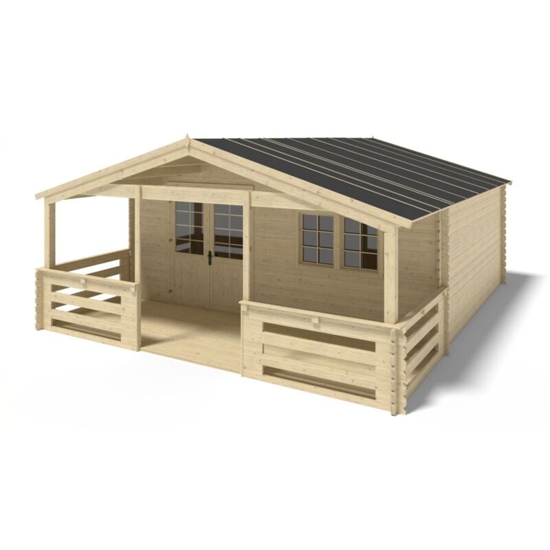 foto del prodotto altanka casetta da giardino in legno con veranda e tettoia 42m2 6x5m 40mm colore naturale dom747 dom553 dom555 pod04