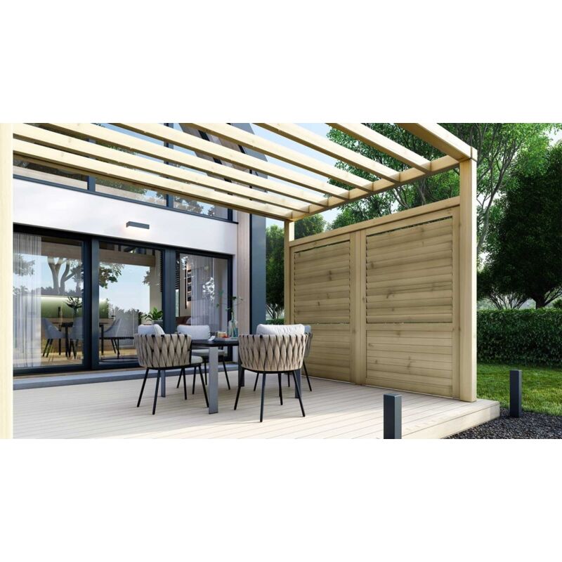 foto del prodotto altanka recinto, pannello in legno con lamelle, set impregnato in verde dom702