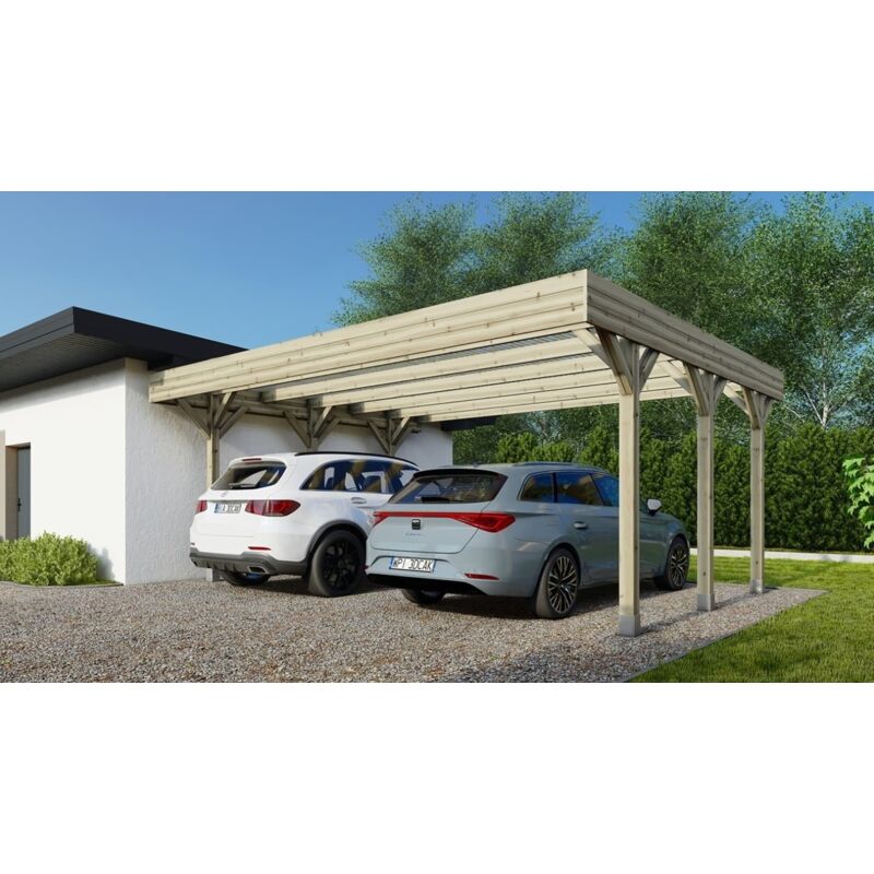 foto del prodotto altanka tettoia posto auto coperto in legno 6,06x5,03 m 30 m2 copertura pvc car5pvctr