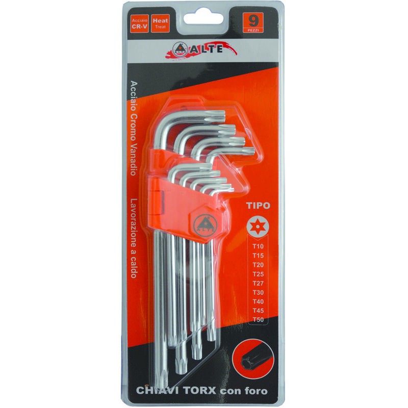 foto del prodotto alte chiavi maschio torx con foro tipo medio cromo vanadio in serie 9 pezzi