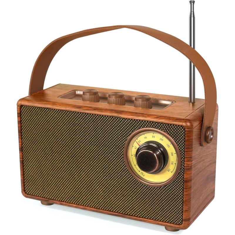 foto del prodotto altoparlante bluetooth portatile retr con radio fm vintage, altoparlante wireless vintage con radio da cucina in legno, altoparlante bluetooth