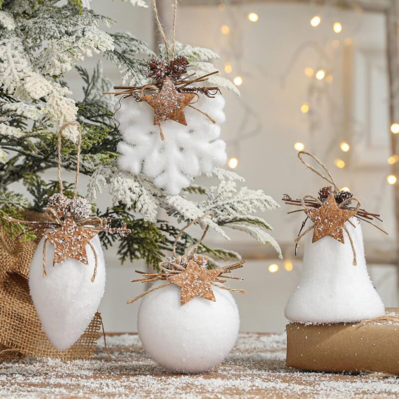 foto del prodotto altre decorazioni natalizie, 4 palline di natale in schiuma bianca, decorazioni natalizie, addobbi per l albero di natale, palline sospese