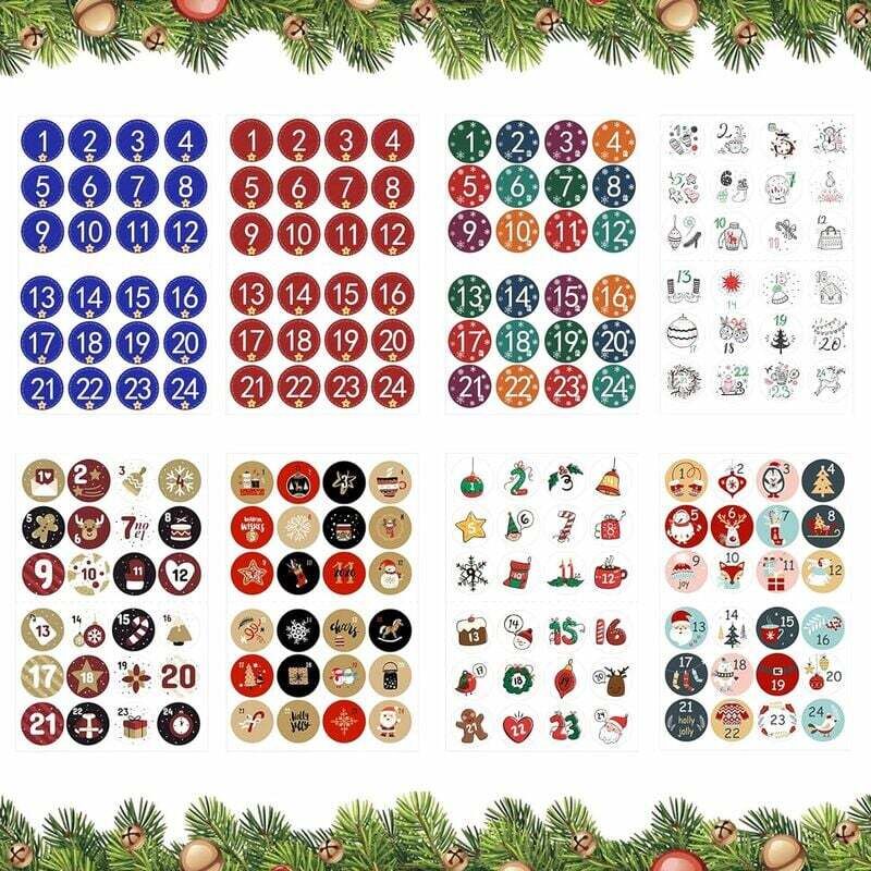foto del prodotto altre decorazioni natalizie, adesivi per calendario, adesivi con numeri di natale 8x24 per calendario dell avvento, adesivi con numeri di natale,