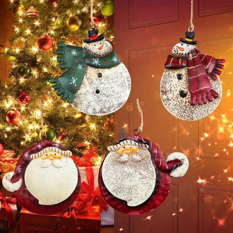 foto del prodotto altre decorazioni natalizie, ciondolo vintage in ferro per albero di natale, pupazzo di neve paffuto, statuette di babbo natale, decorazione