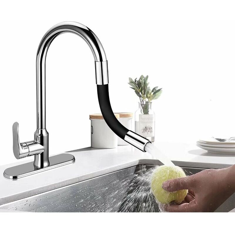 foto del prodotto altri accessori per rubinetti estensione flessibile per rubinetto a 360 per bagno e cucina esterna nero , lunghezza totale 30 cm 