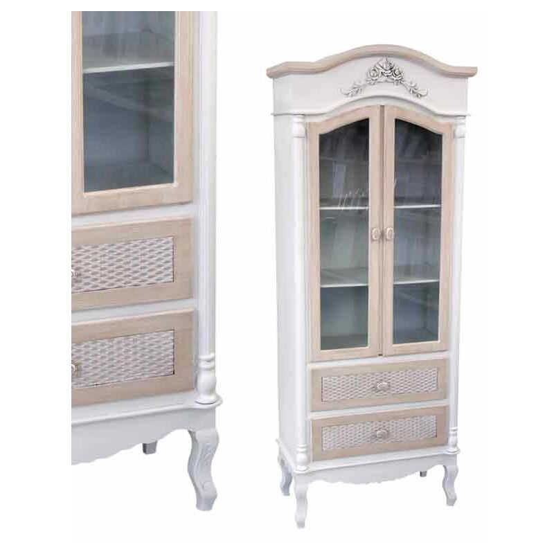 foto del prodotto altri credenza charm con 2 cassetti e vetrina 70x39x190cm colore bainco e sabbia