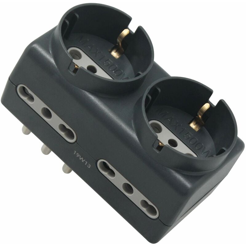 foto del prodotto altro electraline 71067 adattatore per spina tedesca, multipresa 6 posti 2 schuko 4 bivalenti 10 16a, grigio scuro