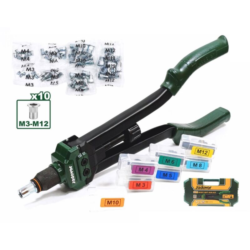 foto del prodotto altro rivettatrice manuale professionale da 16 per inserti filettati m3 m12, con valigetta, pinza rivettatrice per inserti filettati, 7 mandrini